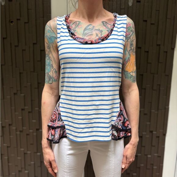 Postmark Anthropologie striped ruffle cotton stretch tank top - Picture 1 of 9